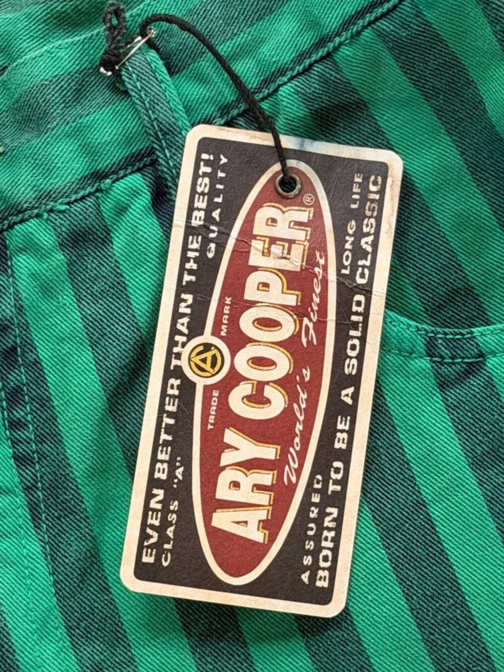 Vintage Ary Cooper Green Black Striped Shorts Men's 34 Cotton 90s Made in Hong K
